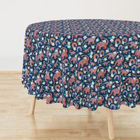 Dotty Dino Rainbow Floral on Dark Blue - large