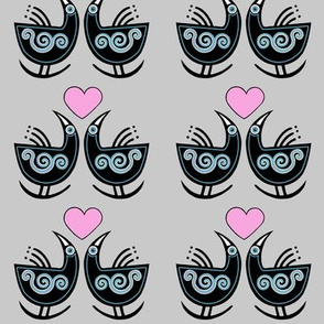 Mayan rocking love chickens grey with pink hearts