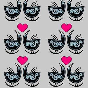 Mayan rocking love chickens grey red hearts