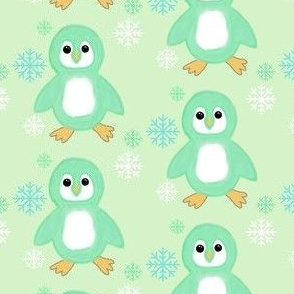 Green fluffy baby penguins