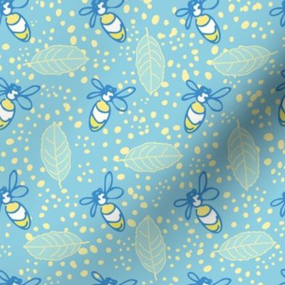 Bees & Leaves - Turquoise and Yellow
