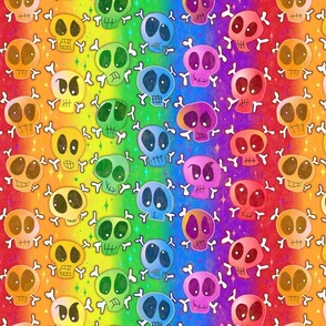 Very Rainbow! Skulls in Rainbow Colors over Skeleton Bones and Bright Rainbows - Bright Rainbow Skull Gay Pride Flag -- 339dpi (44% of full scale)