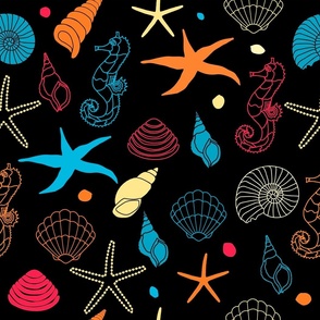 Seashells,seahorse,sealife,nautical art