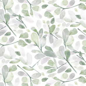 FADED WATERCOLOR LEAVES-SPRING GREEN