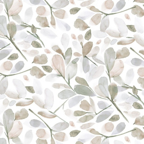 FADED WATERCOLOR LEAVES-WARM GREY