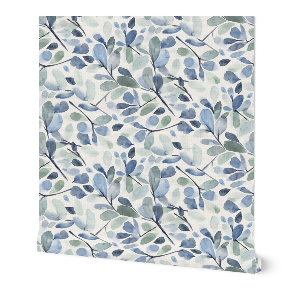 FADED WATERCOLOR LEAVES-NAVY BLUE