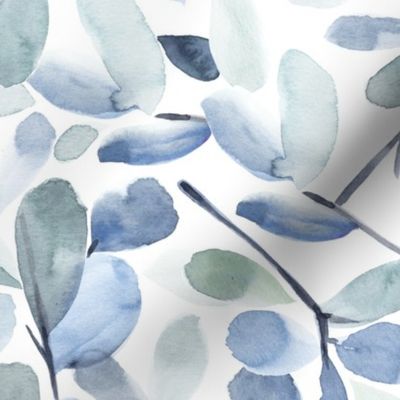 FADED WATERCOLOR LEAVES-NAVY BLUE