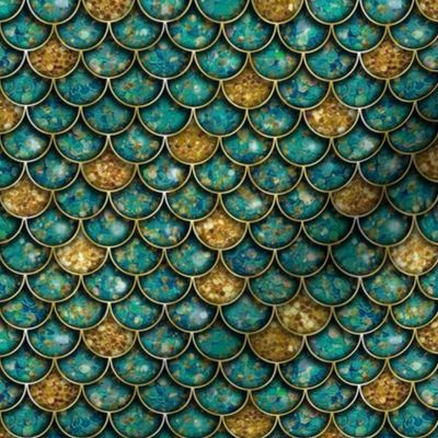 Teal & Gold Mermaid Glitter Fish Scales | Spoonflower
