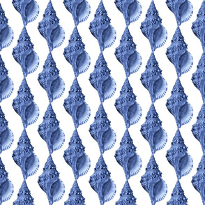 Nostalgic Seashell Pattern Blue White Smaller Scale