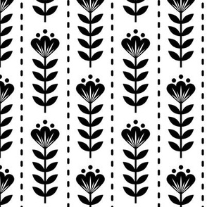 Pattern 0124 - black and white folk flowers