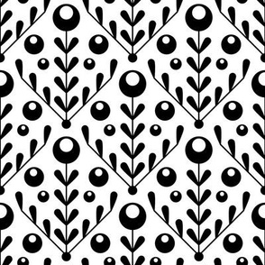 Pattern 0126 - black and white flowers, berries