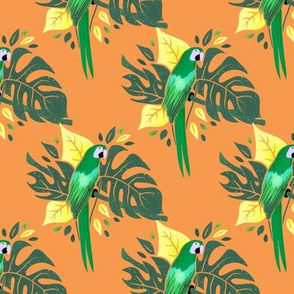 Parrot & tropical leaves - green yellow palette