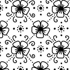 pattern 0145 - black and white flowers, poppies