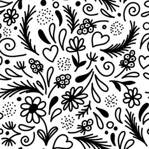 Pattern 0142 - black and white doodle flowers