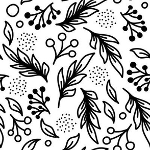 pattern 0143 - black and white floral doodle ornaments