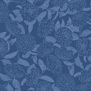 Flower Camellia of Heart Chakra pattern blue