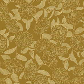 Flower Camellia of Heart Chakra pattern gold