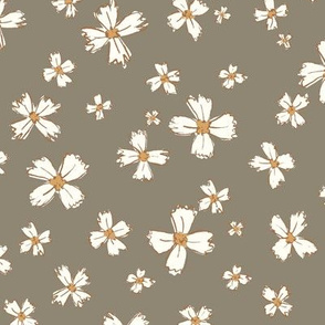 Daisy Blooms - floral medium khaki green