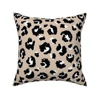 Raw free hand leopard spots wild boho animal print in sand beige black and white  JUMBO