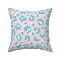 Raw free hand leopard beach spots wild boho animal print in blue white on pale pink  JUMBO