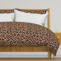 Raw free hand leopard autumn spots wild boho animal print in black and white on caramel rust JUMBO