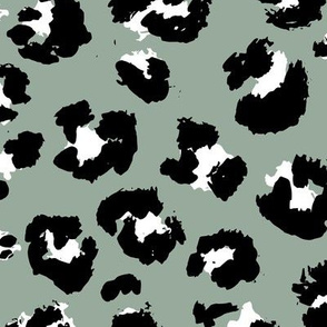 Raw free hand leopard spots wild boho animal print on sage green black and white JUMBO