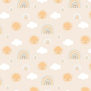 Sunny sunshine day and rainbows sky kids clouds design nursery sweet dreams soft neutral blush yellow mint SMALL
