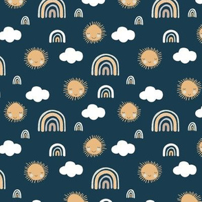 Sunny sunshine day and rainbows sky kids clouds design nursery sweet dreams soft neutral blush yellow navy blue SMALL 