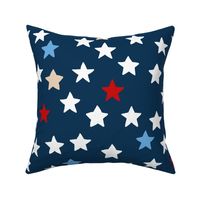 Little sparkly night USA 4th of July stars basic star texture white blue red  on navy blue  JUMBO 