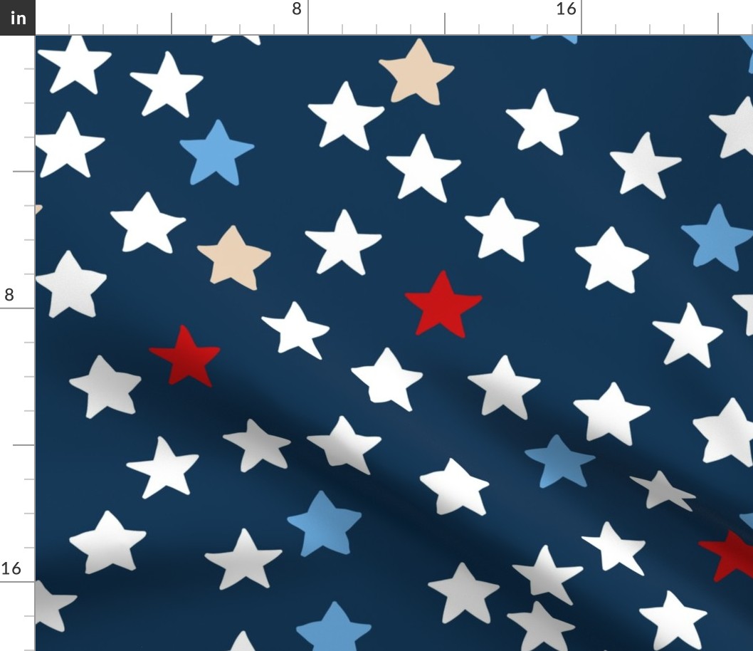 Little sparkly night USA 4th of July stars basic star texture white blue red  on navy blue  JUMBO 