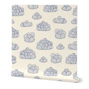 Fluffy Abstract Doodle Line Art Clouds - Navy Blue on Eggshell White (L)