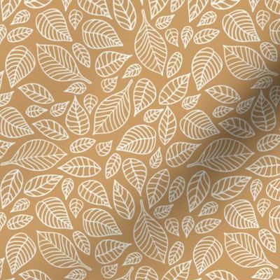 Little autumn leaves boho garden scandinavian vintage outline leaf design in white on caramel