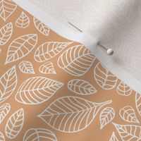 Little autumn leaves boho garden scandinavian vintage outline leaf design in white on coral orange peach
