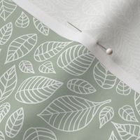 Little autumn leaves boho garden scandinavian vintage outline leaf design in white on sage green