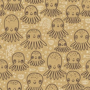 Octopuses. Mustard background