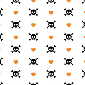 skull and hearts - orange and black - LAD21