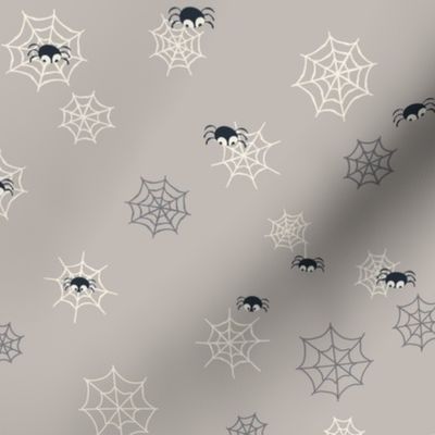 Halloween cute spider and webs in grey