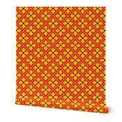 Gothic Revival Quatrefoil Lattice - yellow and red with black