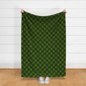 medieval-style geometric floral, green and black with yellow