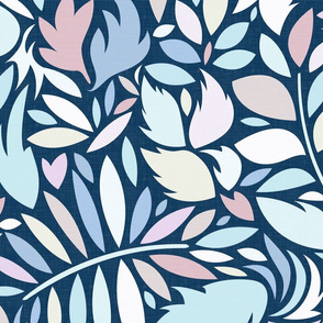 Light Pastel Leaves on Navy Blue / Large