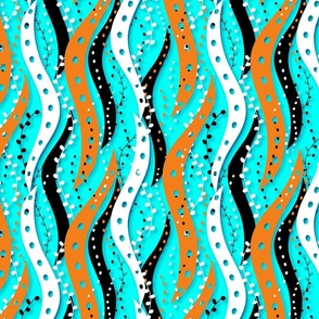 Kelp Beds - Orange, White and Black on Aqua