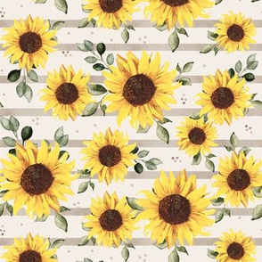 Sunflowers, leaves, watercolor sunflower - stripe 