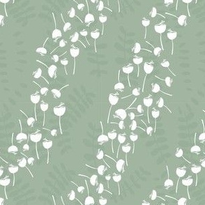 Lily White Poppies in Diagonal Rows Adorning Minty Green Background