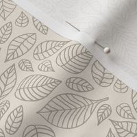 Little autumn leaves boho garden scandinavian vintage outline leaf design in latte beige brown on ivory 