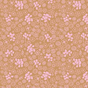 Romantic fall garden flowers berries and blossom leaves boho style scandinavian organic autumn nursery texture pink on caramel