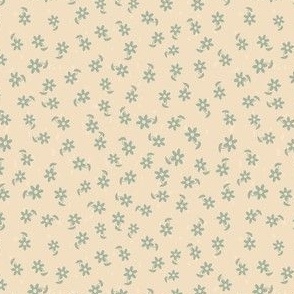 Minty Green Ditsy Flowers Surrounded by Smooth Cream Color