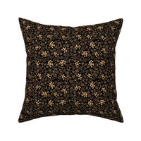 Romantic fall garden flowers berries and blossom leaves boho style scandinavian organic autumn nursery texture gold on black  