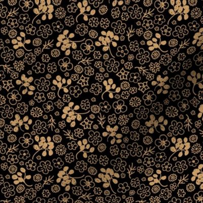 Romantic fall garden flowers berries and blossom leaves boho style scandinavian organic autumn nursery texture gold on black  