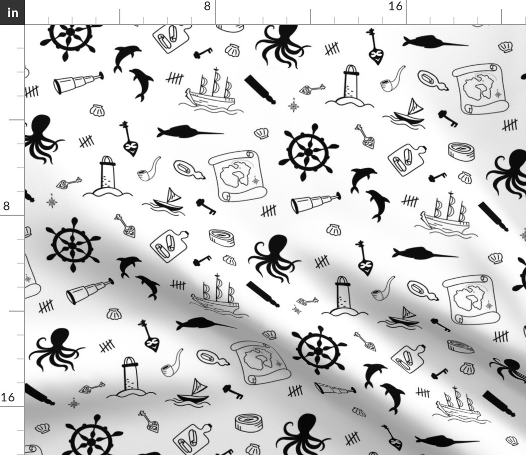 Pattern of marine animals, pirate stuff