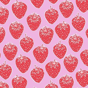 strawberries - red on pink